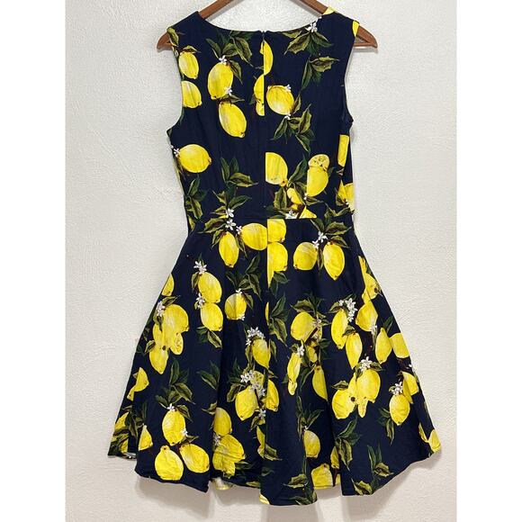 Hanpce’irs Fit and Flare Tradwife Style Dress L Navy w/ Lemons Spring Summer Fun - Picture 6 of 14